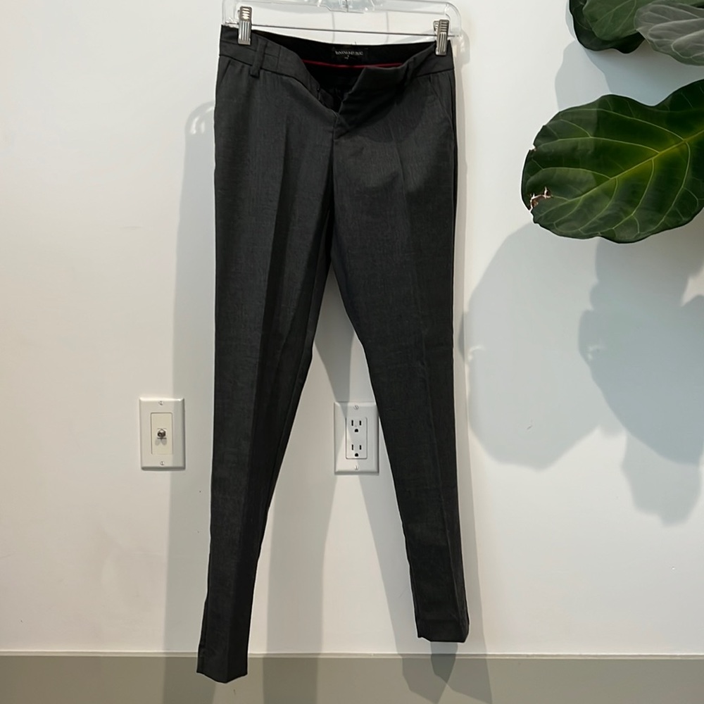 Banana Republic dark grey slacks, tapered skinny leg, low rise